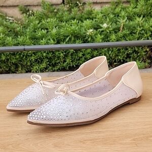 Allegra K Rhinestone Ballerina Beige Flats Size 7 NWOT